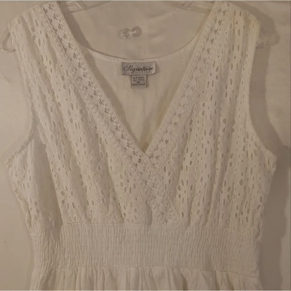 Vtg Signature Cotton Eyelet Embroidery Elastic Waist Tiered Cottagecore … - Picture 6 of 9